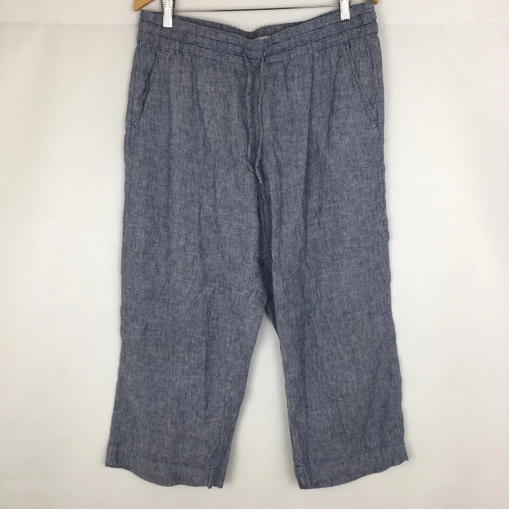 H&M LOGG Women’s Striped Linen Blend Comfy Casual Pant/Trouser Size 14 Coastal